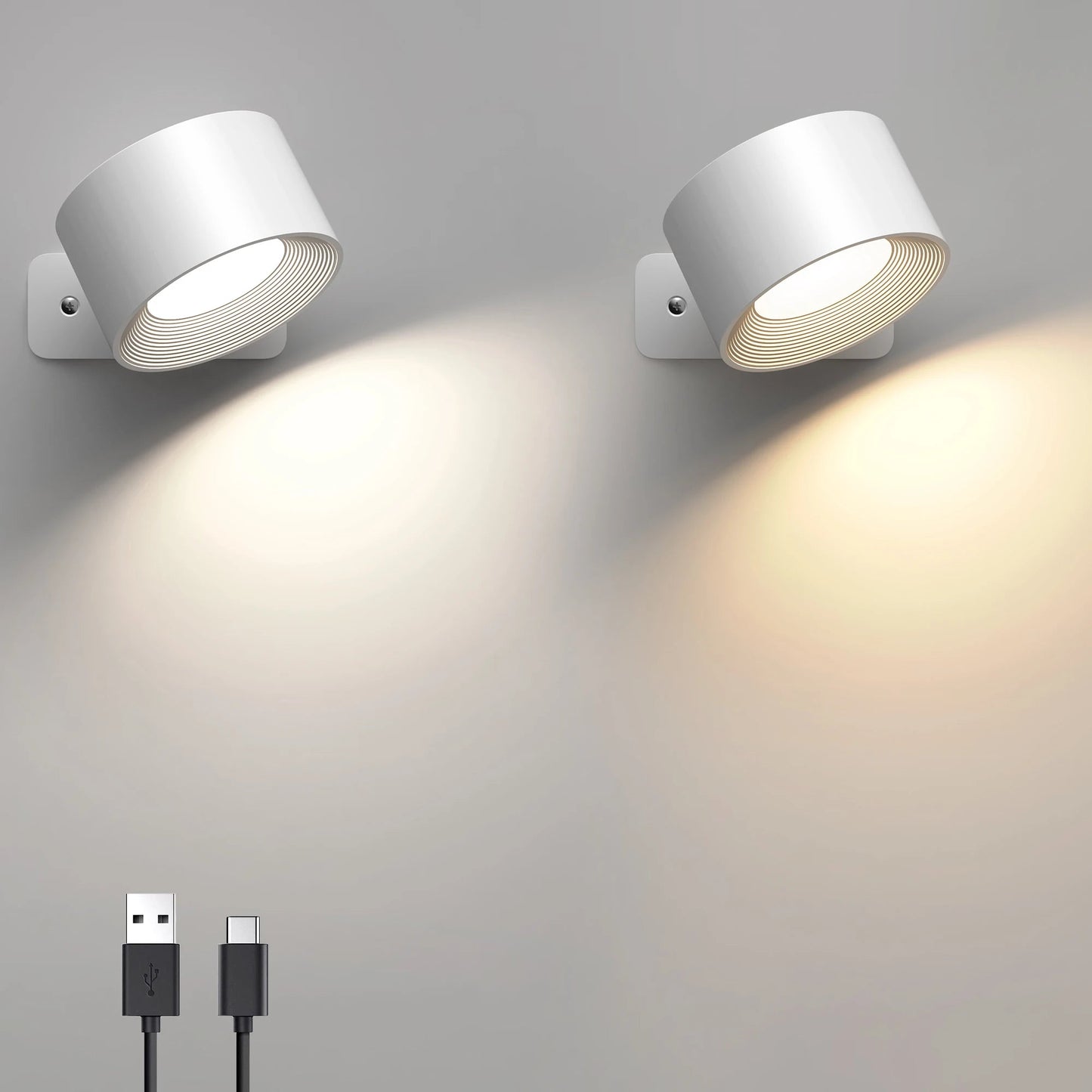 LED Indoor Wall Lamps with 2000mah Rechargeable Battery 360 Rotation Wall Light Adjustable Modern Nordic Fixtures Bedroom Decor MonAspi