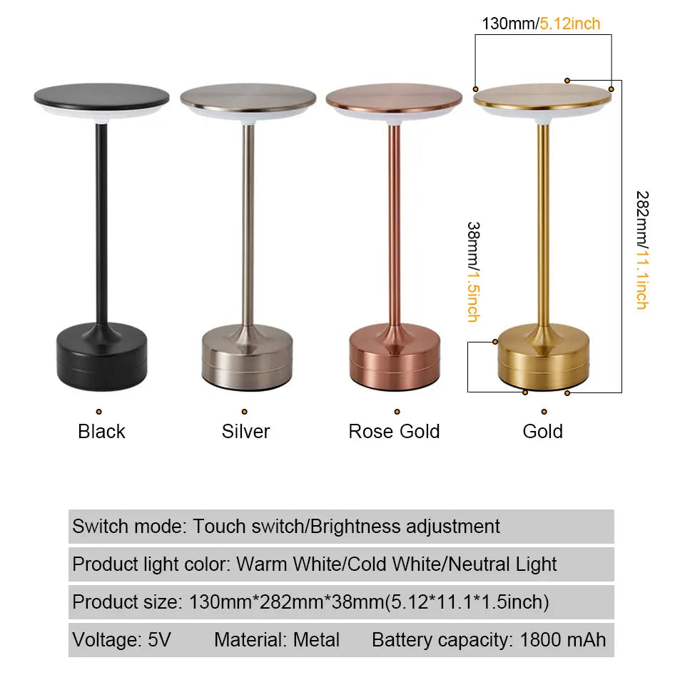 LED Table Lamp Touch Sensor Night Light USB Rechargeable Portable Bedroom Night Light Wireless Reading Lamp Restaurant Hotel Bar MonAspi