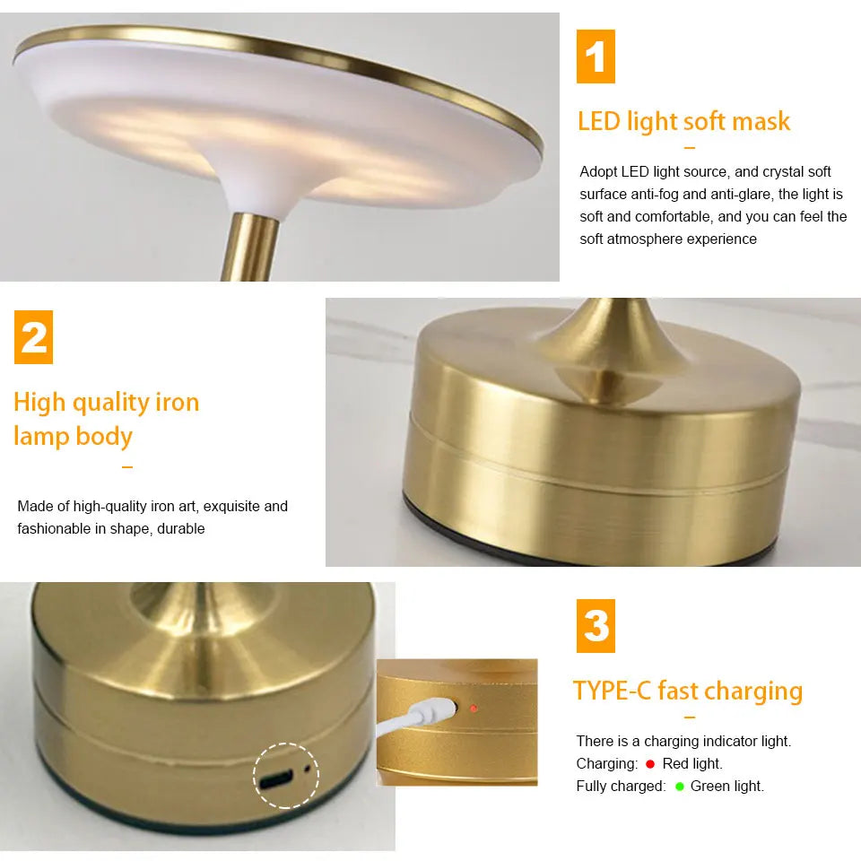 LED Table Lamp Touch Sensor Night Light USB Rechargeable Portable Bedroom Night Light Wireless Reading Lamp Restaurant Hotel Bar MonAspi