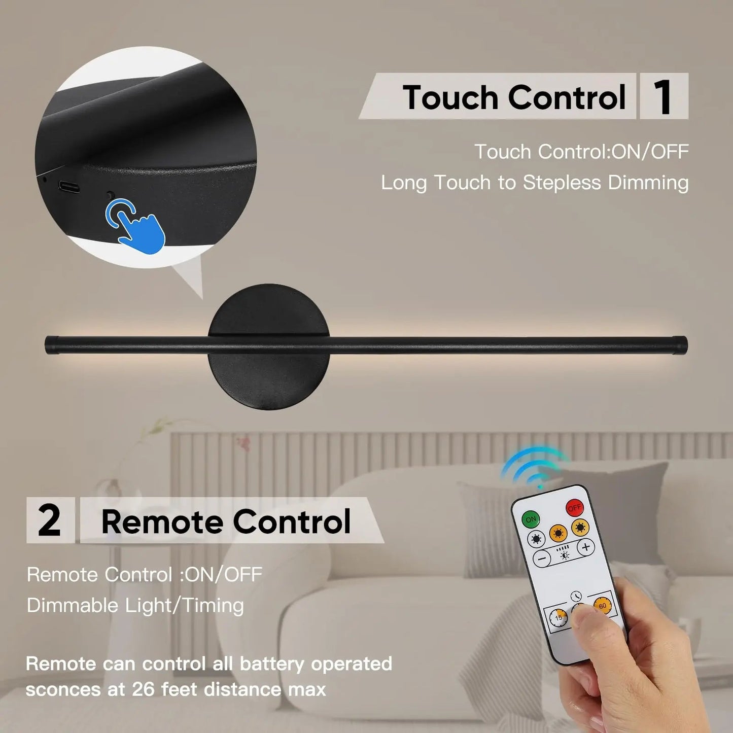 LED Rechargeable Wall Light Installation Free Wall Sconce 1PC 50CM Dimming For Livingroom Sofe Beside Bedroom Wall Decor Lamp MonAspi