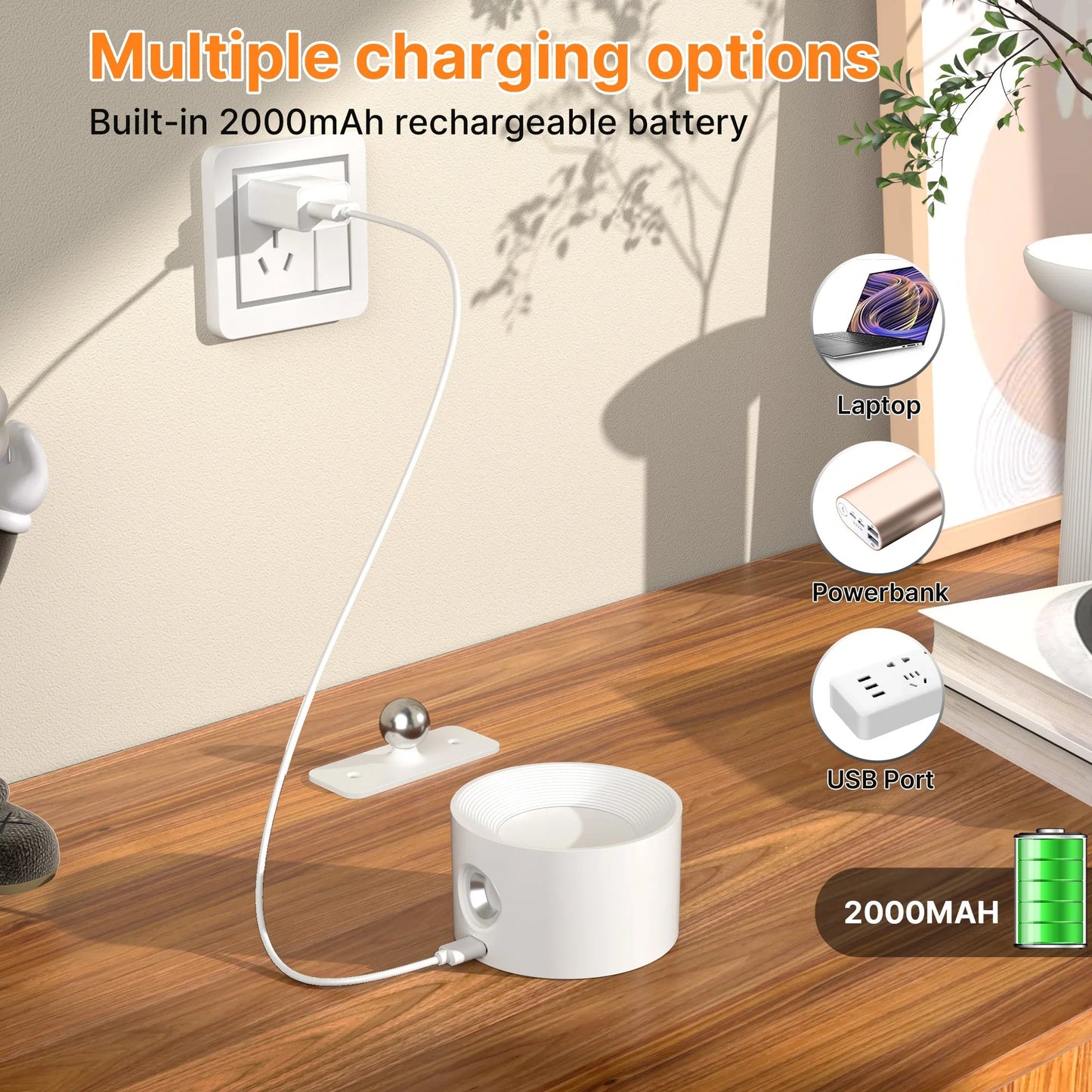 LED Indoor Wall Lamps with 2000mah Rechargeable Battery 360 Rotation Wall Light Adjustable Modern Nordic Fixtures Bedroom Decor MonAspi