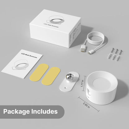 LED Indoor Wall Lamps with 2000mah Rechargeable Battery 360 Rotation Wall Light Adjustable Modern Nordic Fixtures Bedroom Decor MonAspi