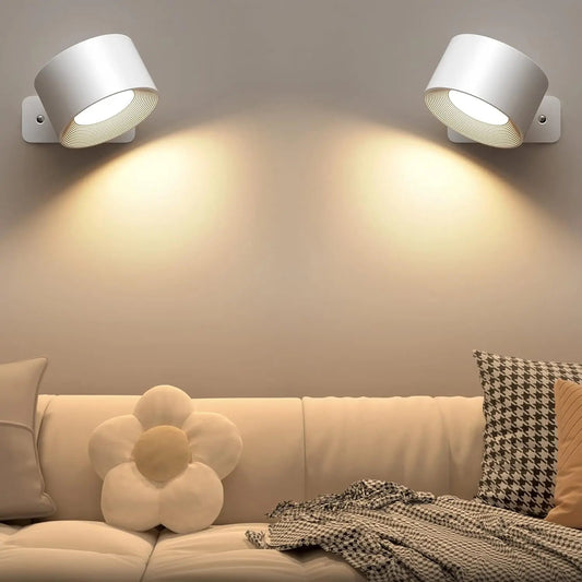 LED Indoor Wall Lamps with 2000mah Rechargeable Battery 360 Rotation Wall Light Adjustable Modern Nordic Fixtures Bedroom Decor MonAspi